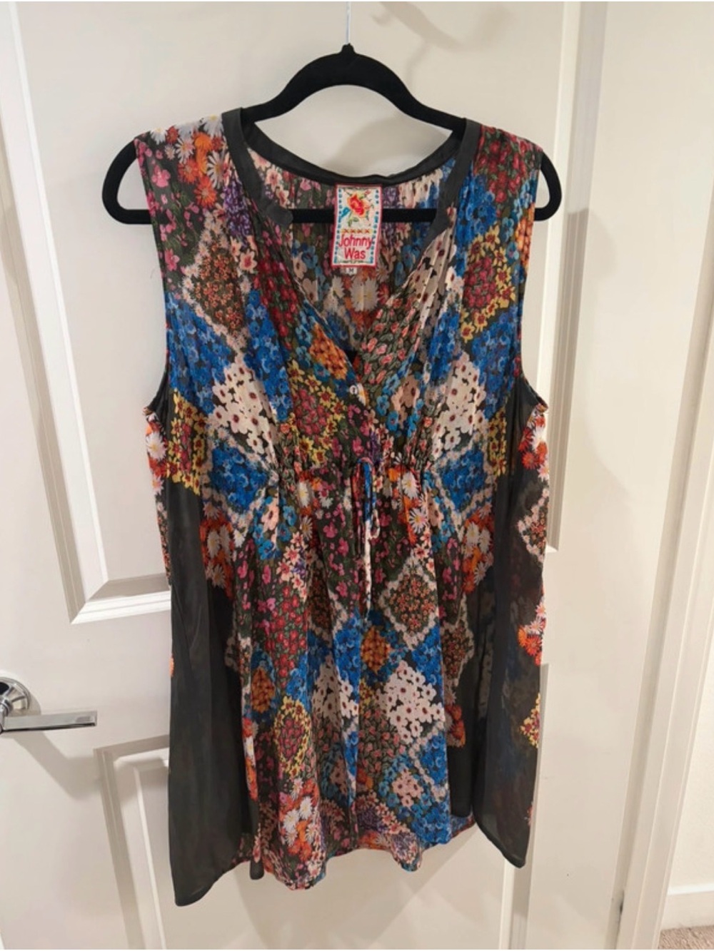 Johnny Was Multicolored Floral Sleeveless Drawstring V-Neck Top